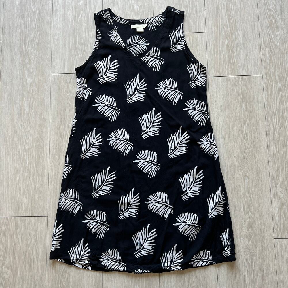Pineapple Cove Dress Medium Palm Leaves Black White Sleeveless Flaw